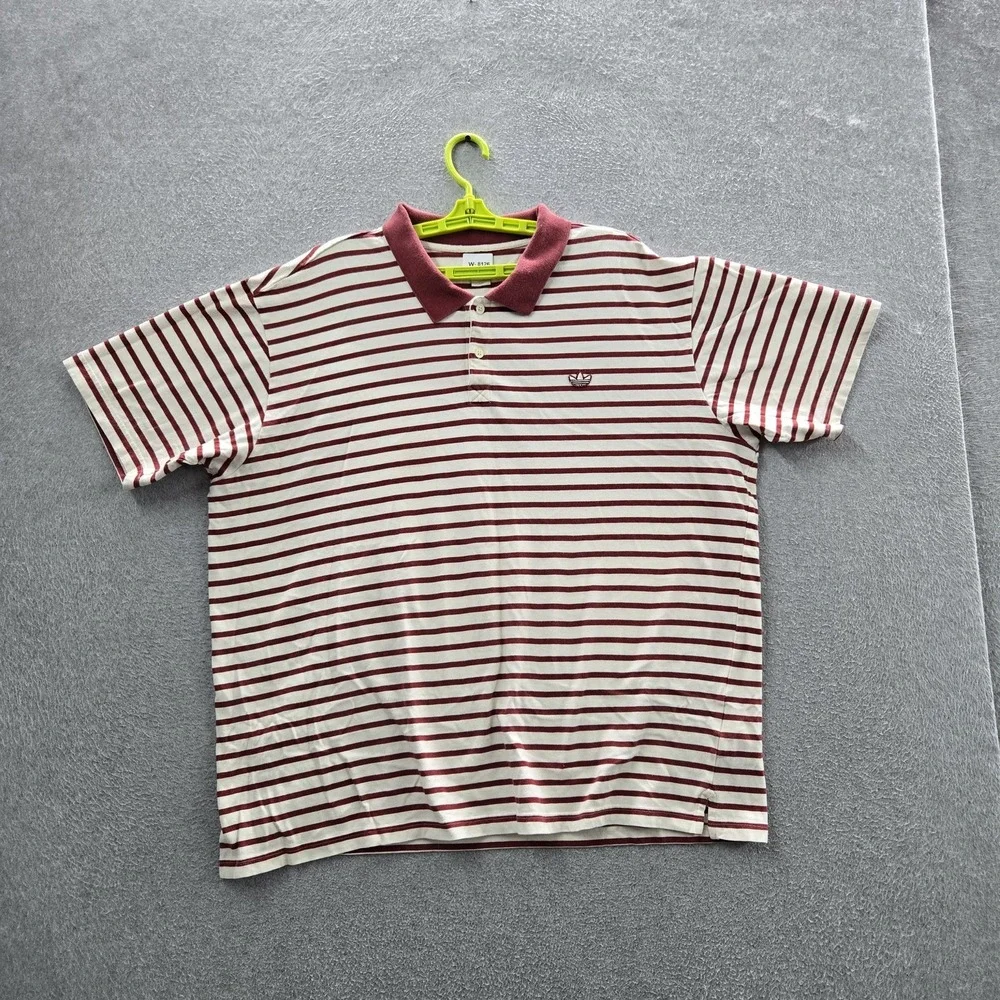VINTAGE Adidas Men Polo 2XL White Embroidered Striped Trefoil Logo Y2K Golf